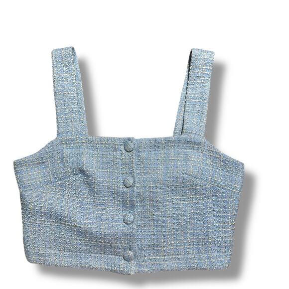 Jason Wu light Blue tweed button down Crop Fitted Top size 6 - Picture 6 of 6